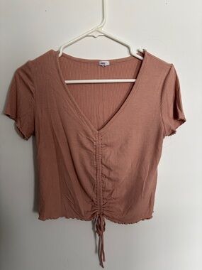 Soft Ruched V-Neck Crop Top - Dusty Rose